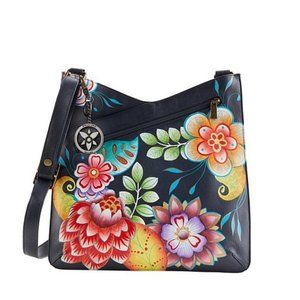 Anuschka Hand Painted Leather V Top Multicompartment Crossbody